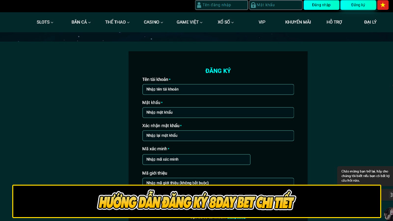 Hướng dẫn đăng ký 8day bet chi tiết