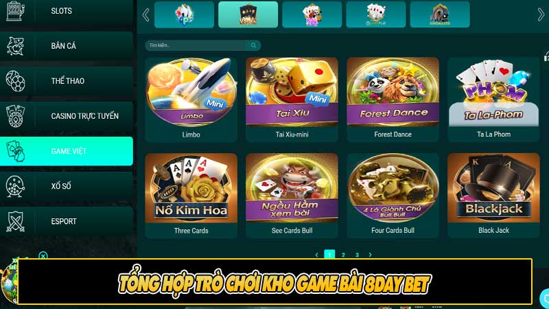 Tổng hợp trò chơi kho game bài 8day bet